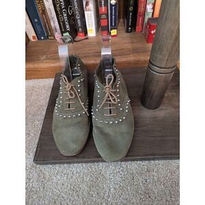 Leather Crown Made in Italy Women EU 38 US 8 Green Leather Studded Fashion Shoes